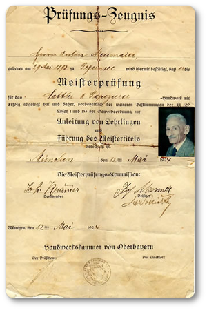 Meisterbrief von Anton Neumaier aus dem Jahre 1924